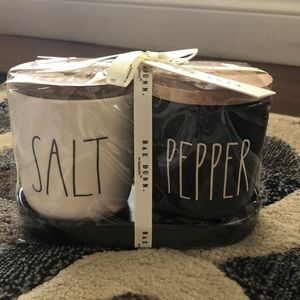 Rae Dunn Salt and Pepper with black tray set